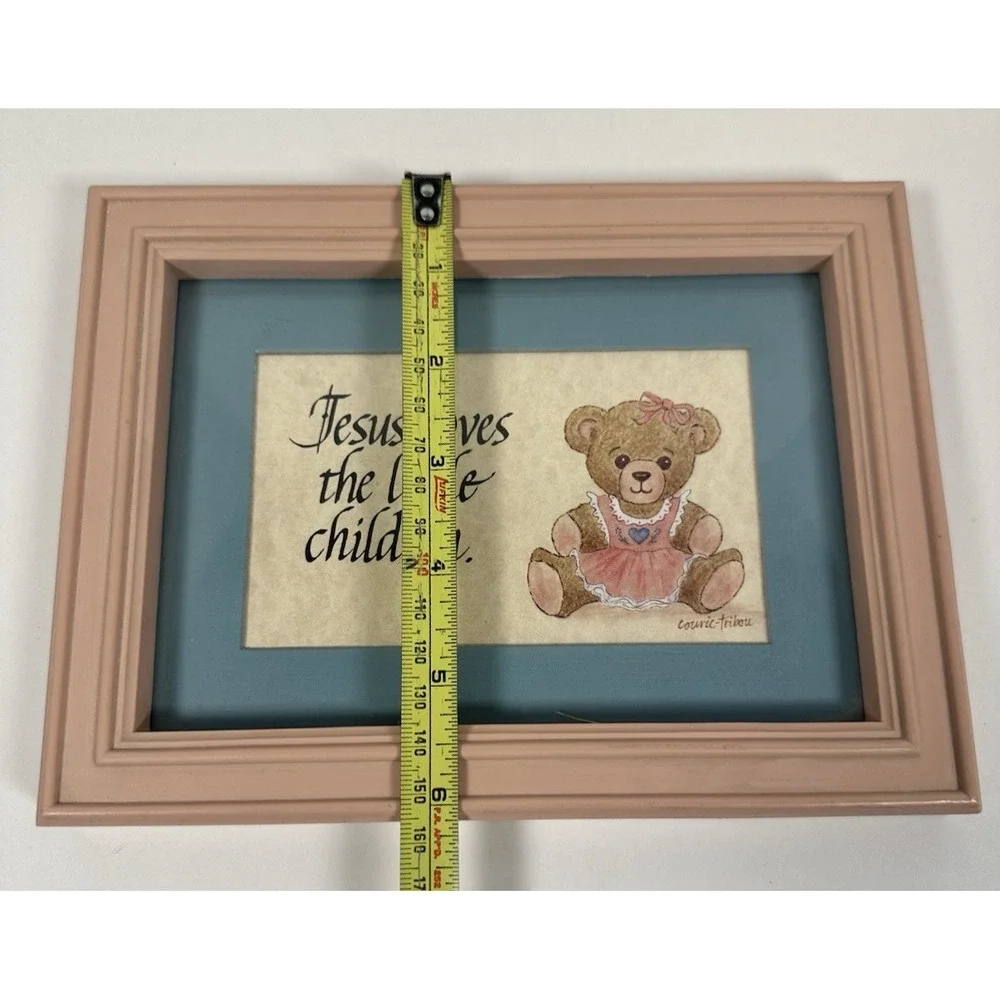 VTG Framed Teddy Bear Religious Nursery Wall Decor Bible Verse 8